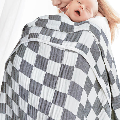 Muslin Swaddle Blankets for Baby Boys or Girls Breathable and Skin-Friendly 6 Layers Gauze Receiving Blankets Grey Chessboard 43 x 43 Inches