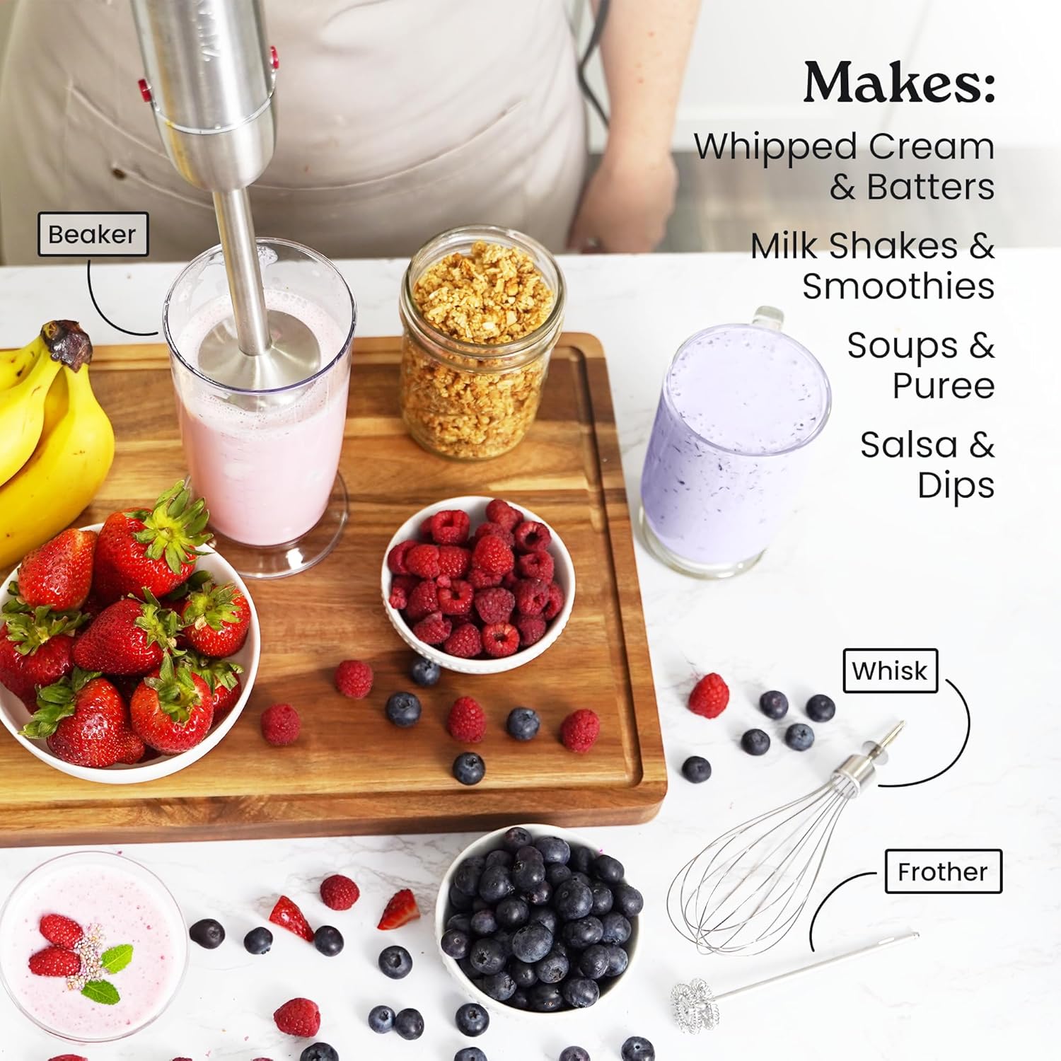 Zulay 4-in-1 Immersion Stick Mixer Hand Blender - 800 Watts, 12 Speeds, 5-ft Power Electric Cord