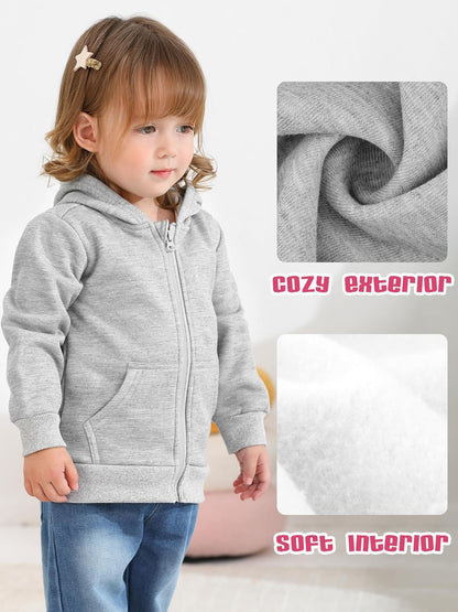Cooraby 3 Pieces Baby and Toddler Girls Fleece Full-Zip Hoodies Lightweight Jacket with Pockets Winter Coat for Baby Girls