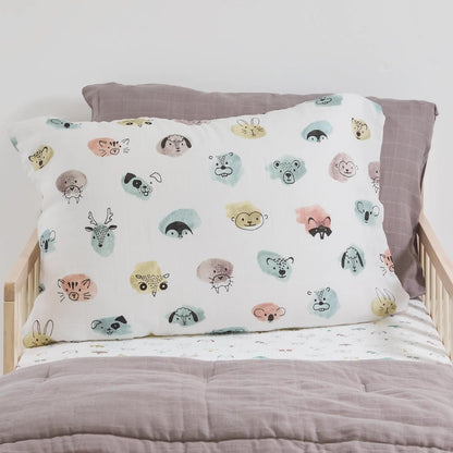 Little Unicorn Standard Pillowcase 2 Pack | Super Soft & Breathable Muslin Fabric | Snug Envelope Closure (Watercolor Critters)