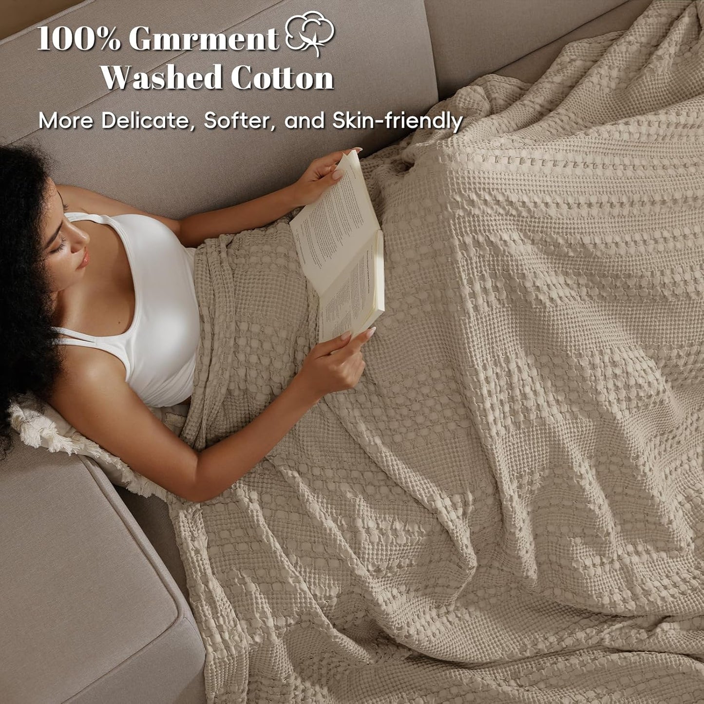 PHF 100% Cotton Waffle Weave Blanket King Size, Soft Lightweight Breathable Cozy Summer Blankets for Bed, Luxury Aesthetic Woven Bedding for Home Decor, 108"x90", Simply Taupe