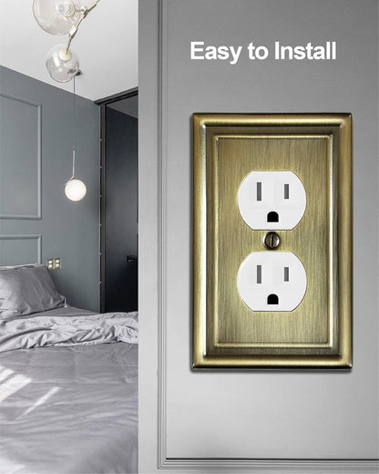 4-Pack Duplex Wall Plate, Decorative Antique Brass Outlet Covers, Metal Electrical Outlet Cover Plates, 1-Gang, Midsize