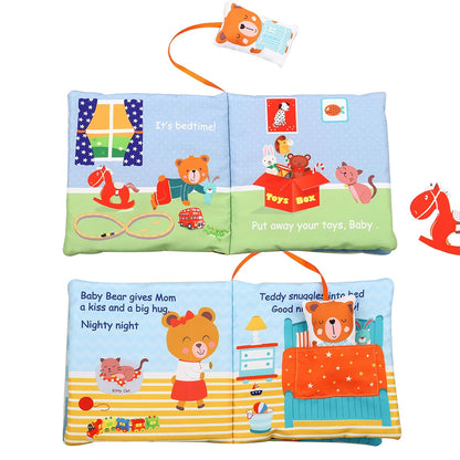 Teddy Bear Baby Book Activity Quiet Cloth Soft Books Developmental Toys Interactive Baby Books for Babies Toddlers Infants, Tummy Time Mirror Toy Gifts for Boys Girl, Goodnight W Box