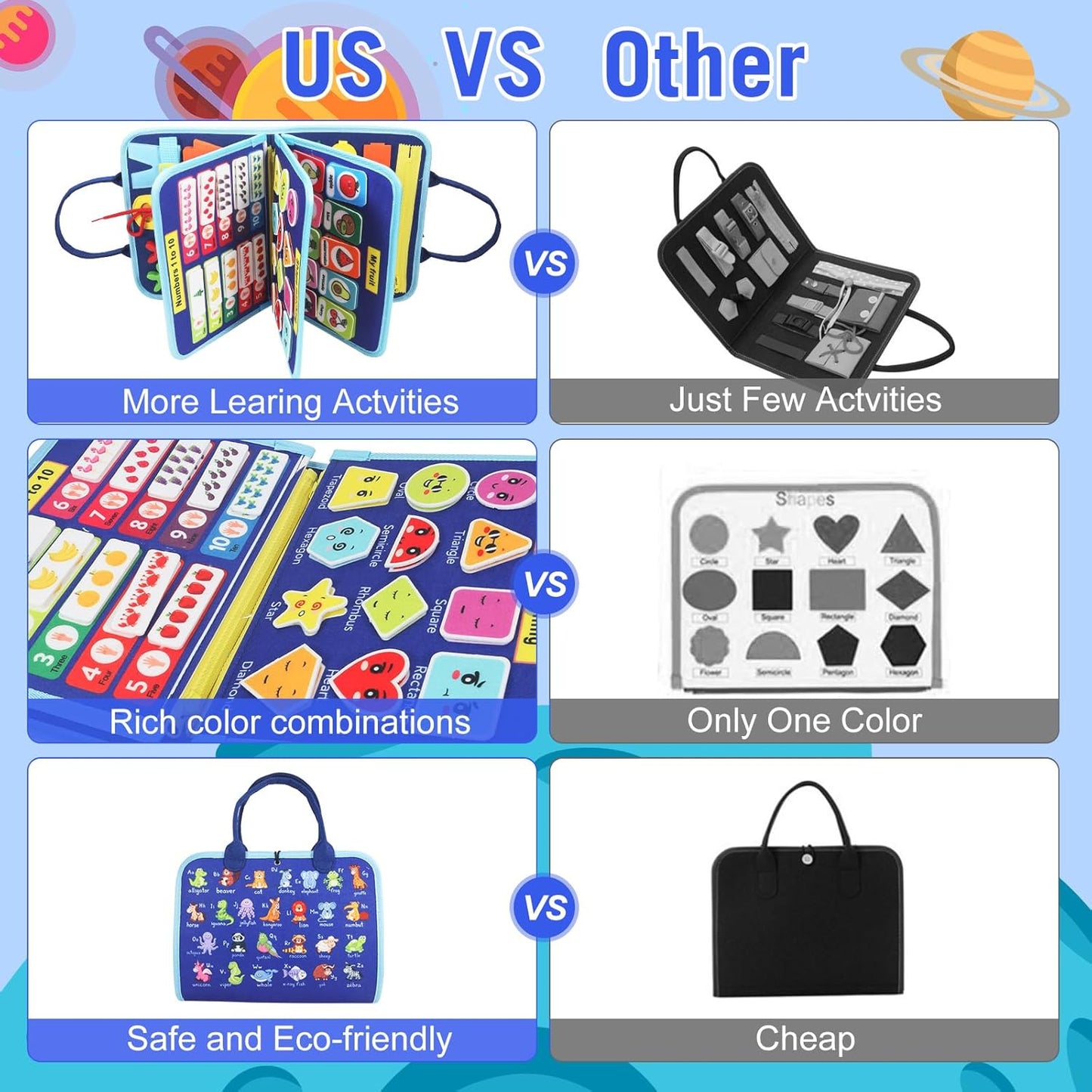 Montessori Busy Board - Ideal Busy Book Toddler Toys & Gifts for Boys & Girls, Toddler Travel Essential for Airplane & Car, Sensory Toys, Great for Baby Gifts for Boys