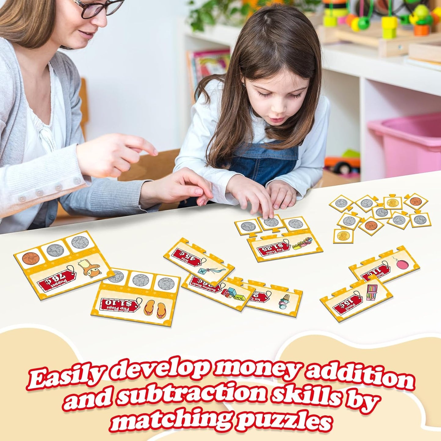 Money Activity Set for Kids for Learning, Pretend Play, Math Manipulatives,Teaching,Counting,Learning & Education Toys for Kindergartner Classroom & Homeschool,Math Games for Toddler, Teacher