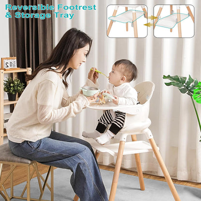 Baby High Chair, 6 in 1 Wooden Convertible High Chairs for Babies and Toddlers, Booster Seat with