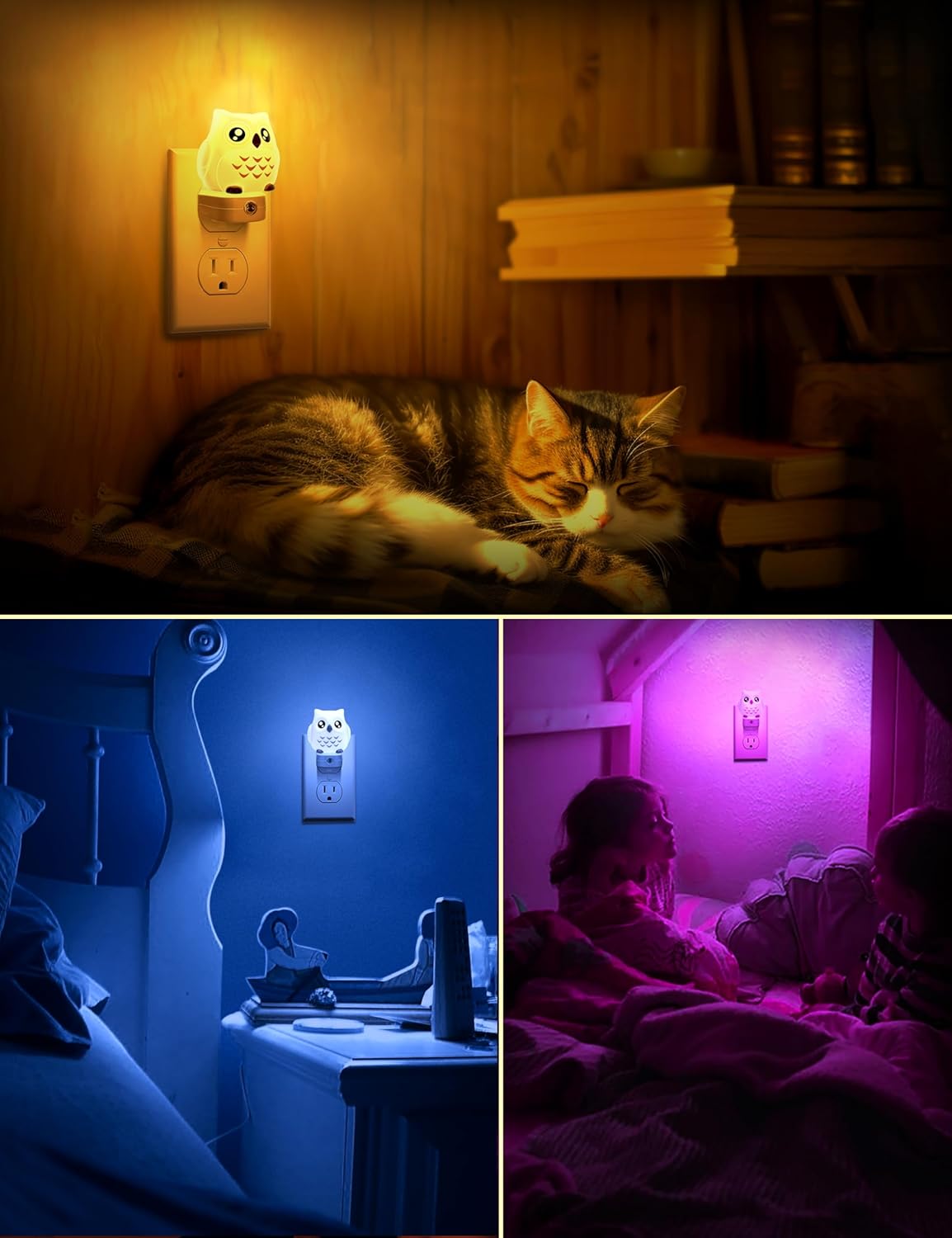 Owl Night Lights Plug Into Wall, Cute Night Light for Kids, 8-Color LED Night Light with Dusk to Dawn Sensor, Decorative Nightlight for Kid Room, Bathroom, Bedroom, Children Gift, 1 Pack