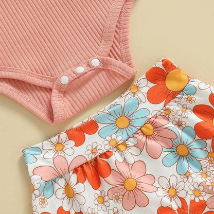 fhutpw Baby Girl Clothes Summer Cute Outfits 3 6 12 18 Months Spaghetti Strap Romper & Floarl Shorts Sets