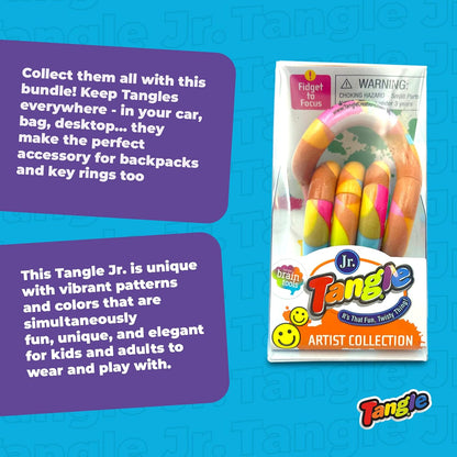 Tangle Jr. Masterpiece 3-Pack Porcelain,Mache,Lollipop Artistic Pattern for Unique Fidget Experience - Fidget with These tangles at Work or School - Twist Fidget Toy for Kids and Adults - Desk Toy