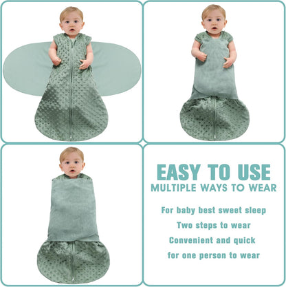 Fleece Newborn Sleep Sack Baby Swaddle,3-Way Adjustable Wearable Blanket,2 Pack Fleece Swaddling Sleeping Bag TOG 2.0， (Blue&Green, 0-3 Months)