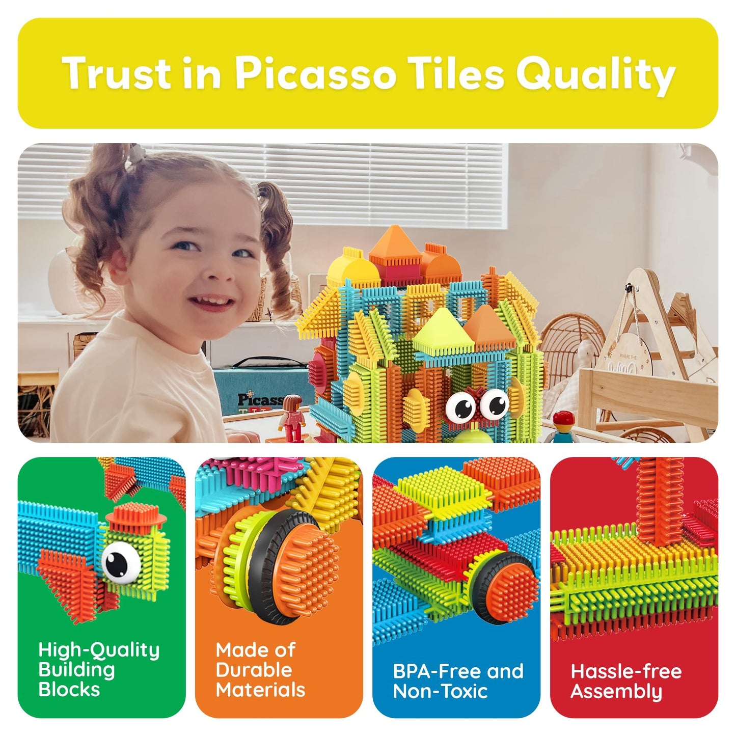 PicassoTiles 120pcs Hedgehog Interlocking Building Blocks Tiles Construction Toy Set Learning