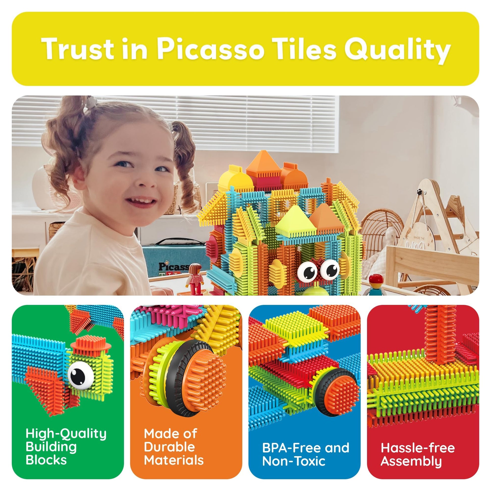 PicassoTiles 120pcs Hedgehog Interlocking Building Blocks Tiles Construction Toy Set Learning