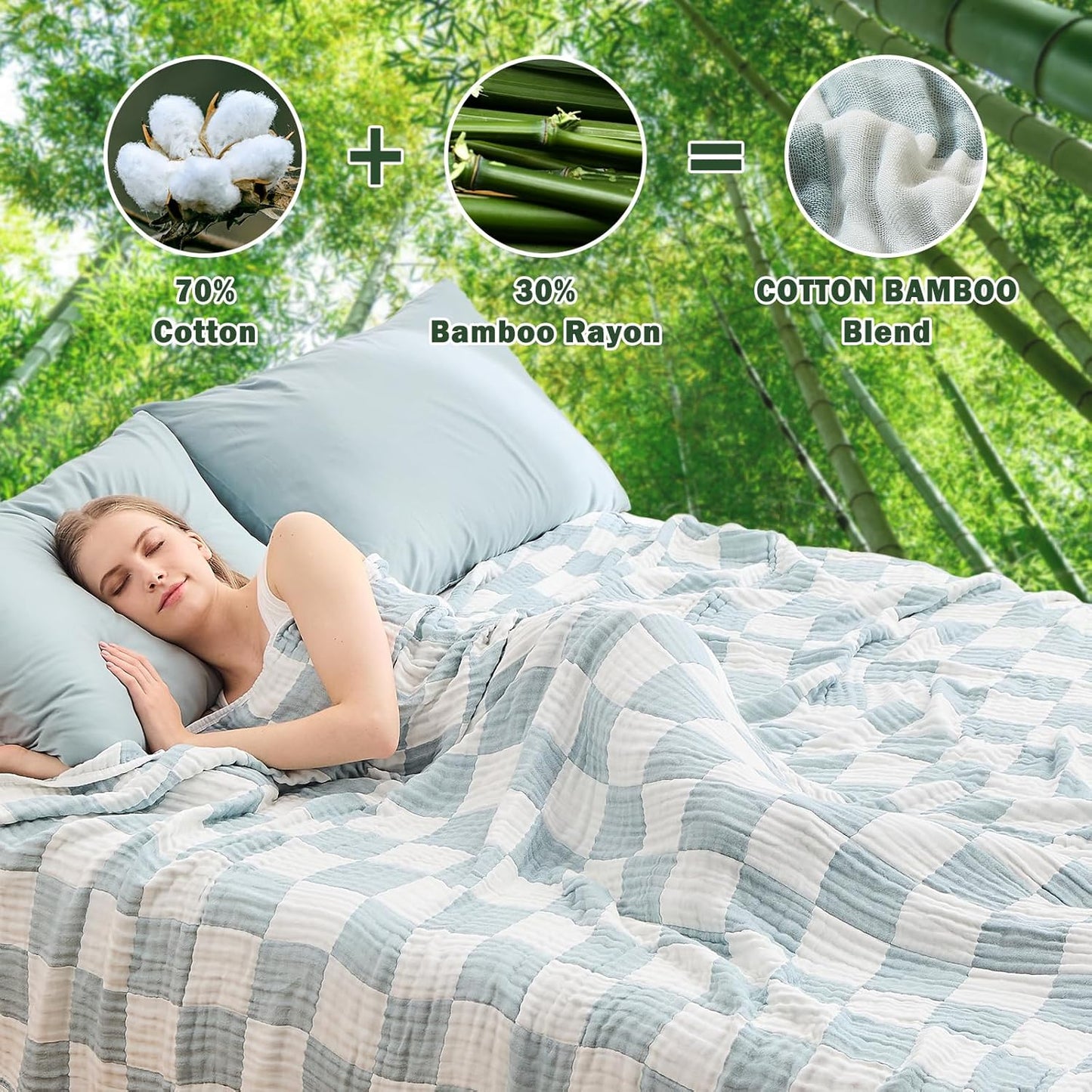 EMME Checkered Cotton Blanket Twin Large 60"x80" 100% Muslin for Couch Breathable Cooling Gauze All
