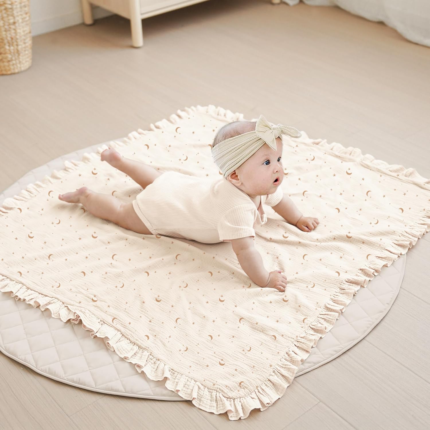 Konssy Flounce Muslin Baby Blankets, Cotton Crib Blanket for Baby Infant Toddler, Super Soft and