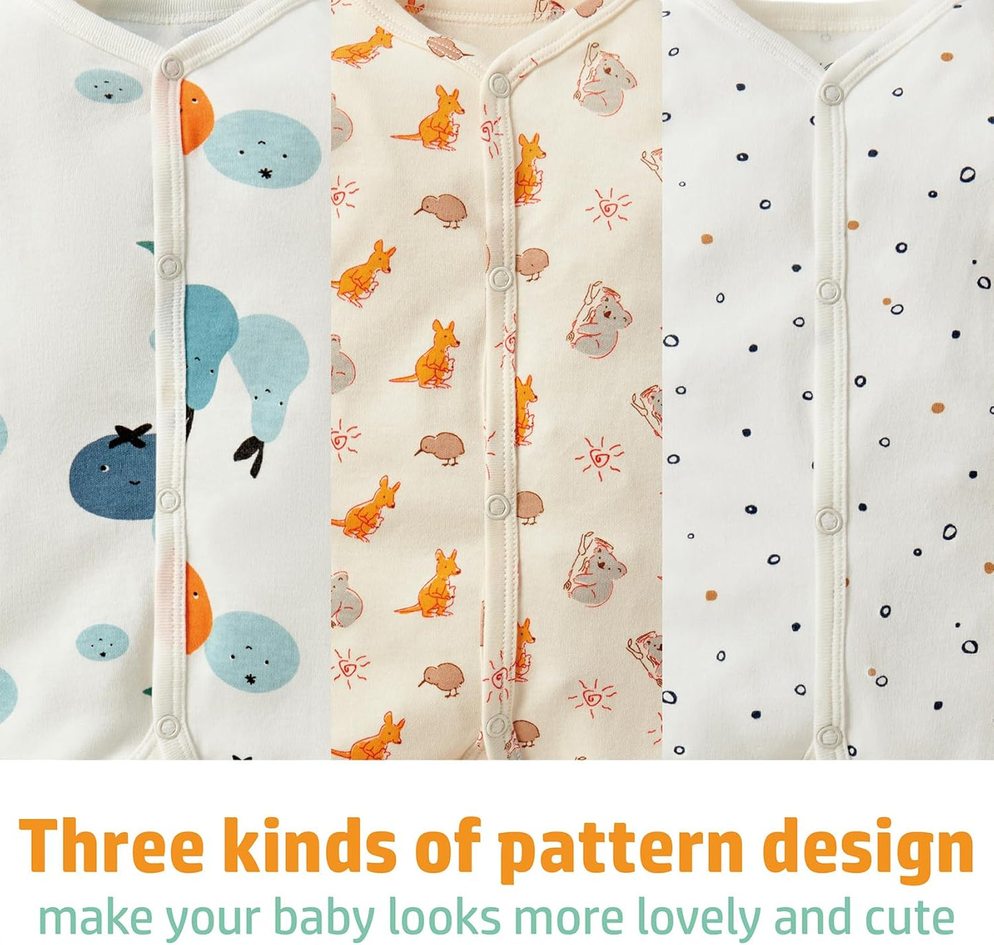 Baby Boys Girls Cotton Footies Multi Pack Long Sleeve Baby Footed One-Piece Jumpsuit Multi Pack