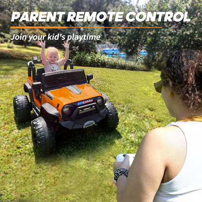 24V 9Ah Ride on Toy for Big Kids, 4WD 2 Seater Ride on Car Truck with Remote Control, 4x200W Motor - Orange
