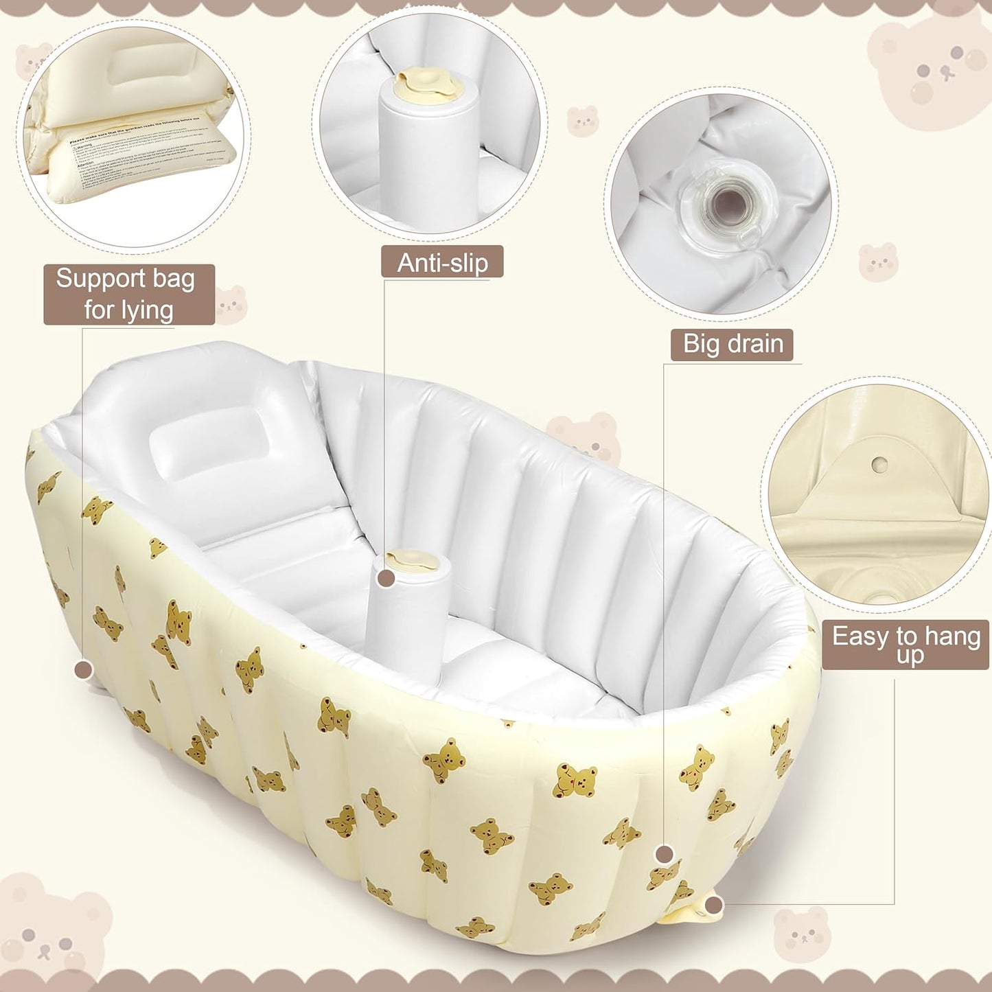 Mink Newborn to Toddler Bath Tub,Inflatable Baby Bathtub with Built-in Air Pump,Portable Travel