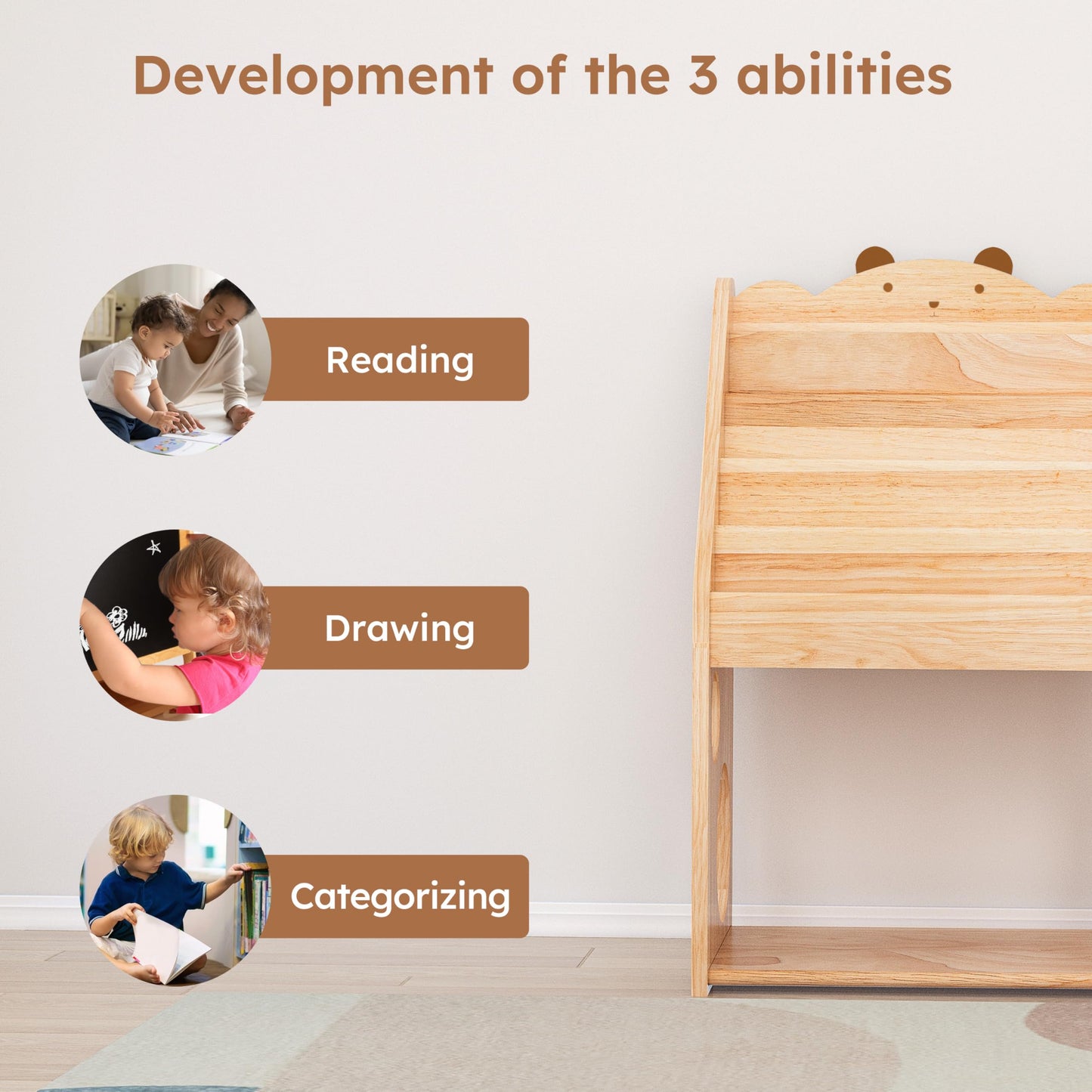 Woodtoe 5 Tier Montessori Bookshelf with Toy Storage, Large Toddler Bookshelf with Chalkboard, Baby