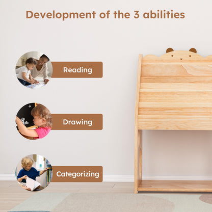 Woodtoe 5 Tier Montessori Bookshelf with Toy Storage, Large Toddler Bookshelf with Chalkboard, Baby