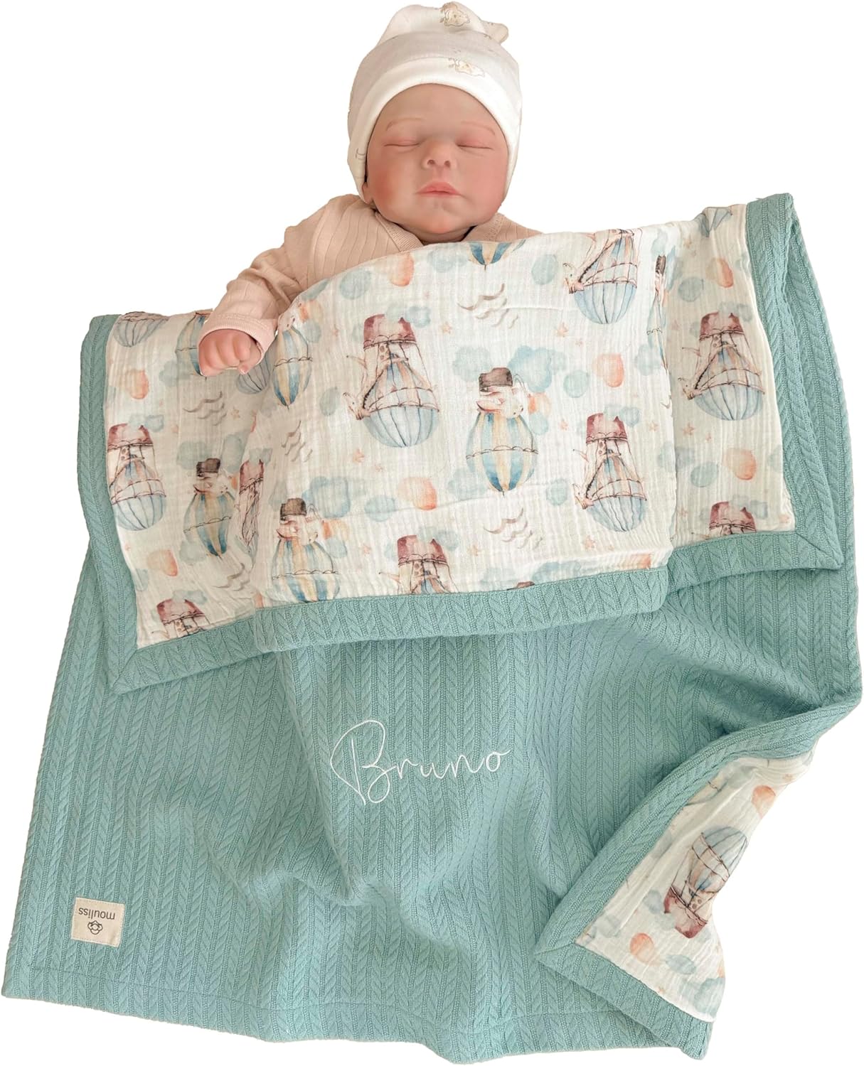 Personalized Baby Blanket with Name – Handmade 100% Organic Cotton Newborn Gift | Custom Knit