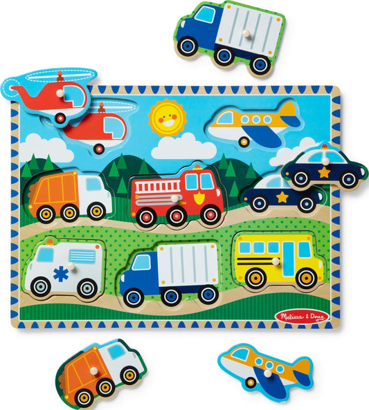 Melissa & Doug Vehicles Wooden Peg Puzzle (8 pcs)