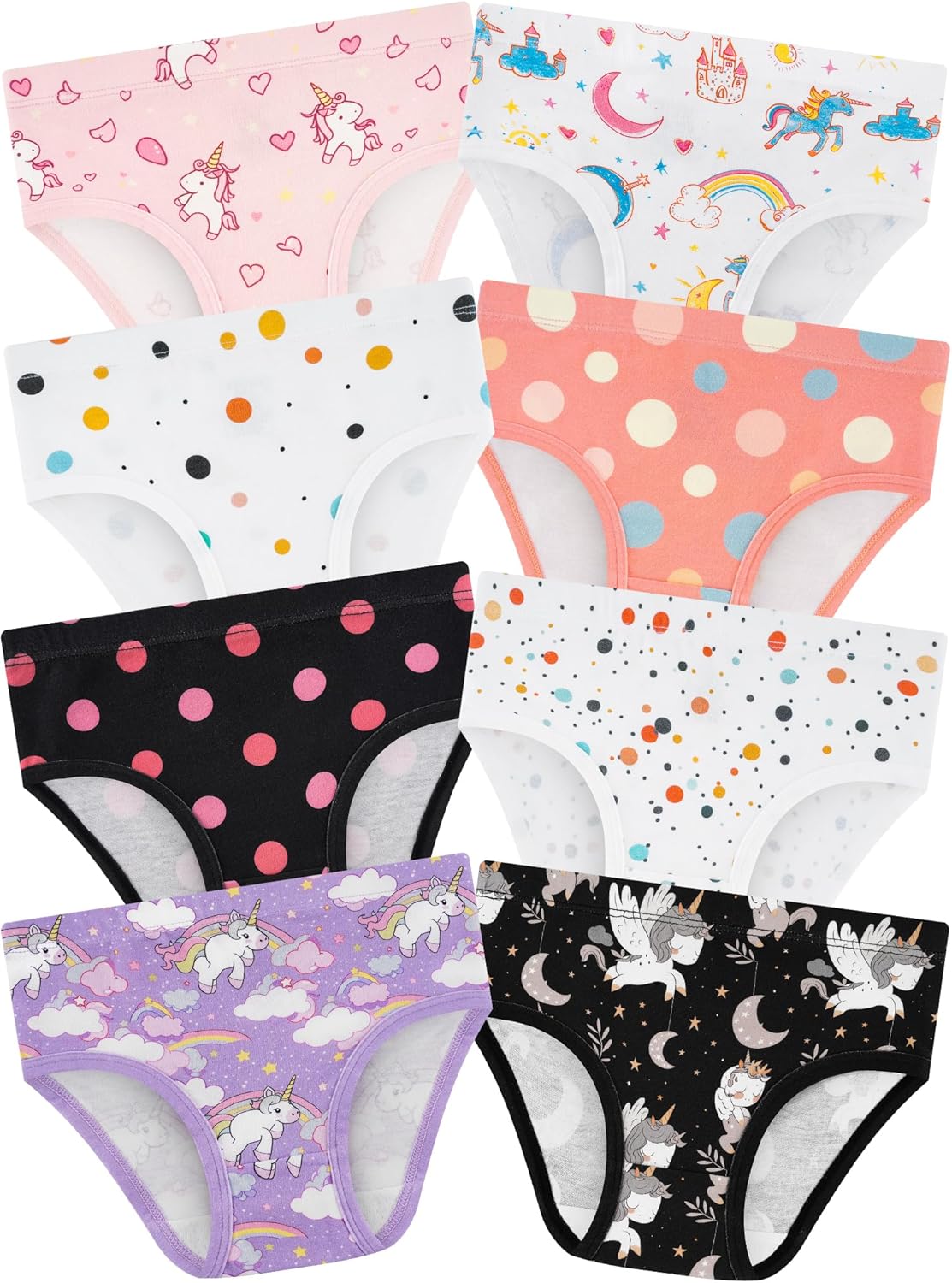 Girls' Underwear,Soft Cotton Tagless Panties for Toddlers' & Little Kids Comfort,Breathable Briefs,8-Pack