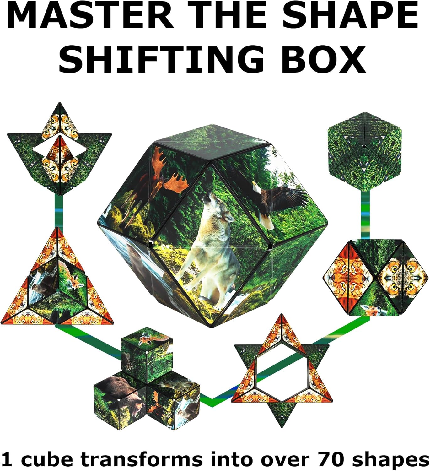 SHASHIBO Shape Shifting Box - Award-Winning, Patented Fidget Cube w/ 36 Rare Earth Magnets - Transforms Into Over 70 Shapes, Download Fun in Motion Toys Mobile App (Wild Series - Forest)