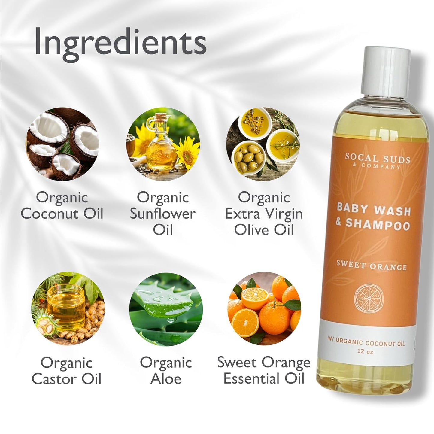 SoCal Suds & Company Baby Shampoo & Body Wash, 2-in-1 Organic Gel - Gentle Castile Soap with