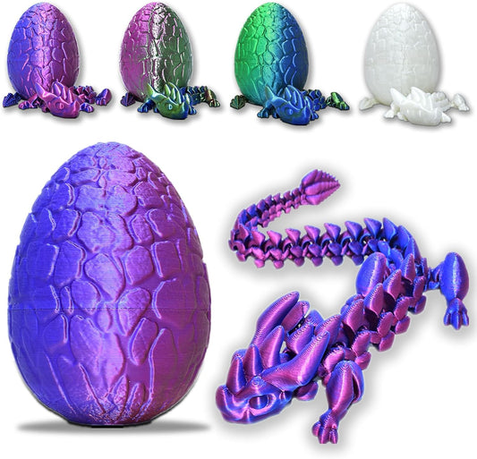 Dragon Eggs with Dragon Inside, 12" Full Articulated 3D Printed Dragon Fidget Toys, Home/Office Decor Executive Desk Toys Xmas/Easter Gift for Kids Dragon Lovers (Purple/Blue)