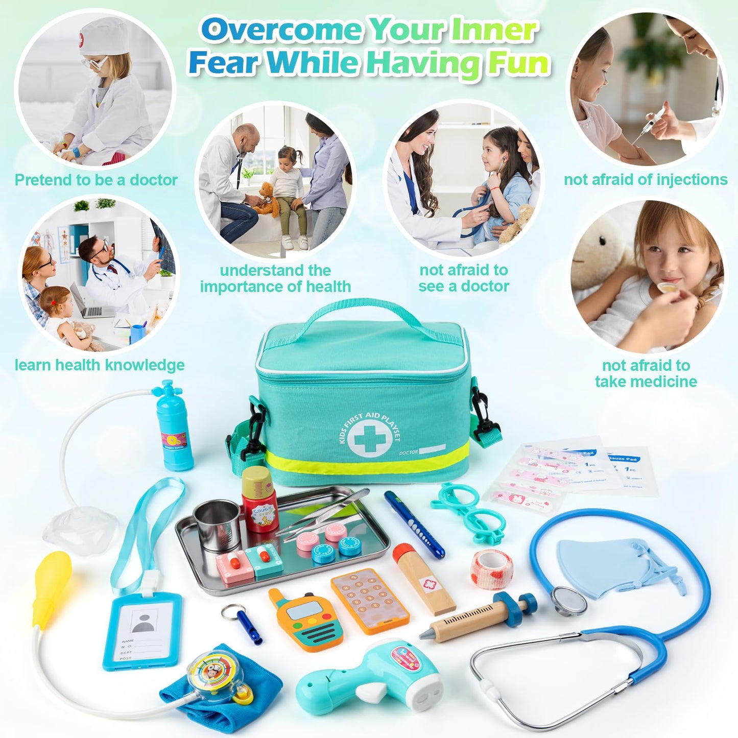 Sundaymot Doctor Kit for Kids, 34 Pcs Pretend Playset for Toddlers, Doctor kit for Toddlers 3-5