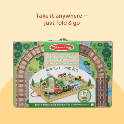Melissa & Doug Take-Along Railroad Tabletop Playset with Wooden Train Toys, Animals & Scenery Play