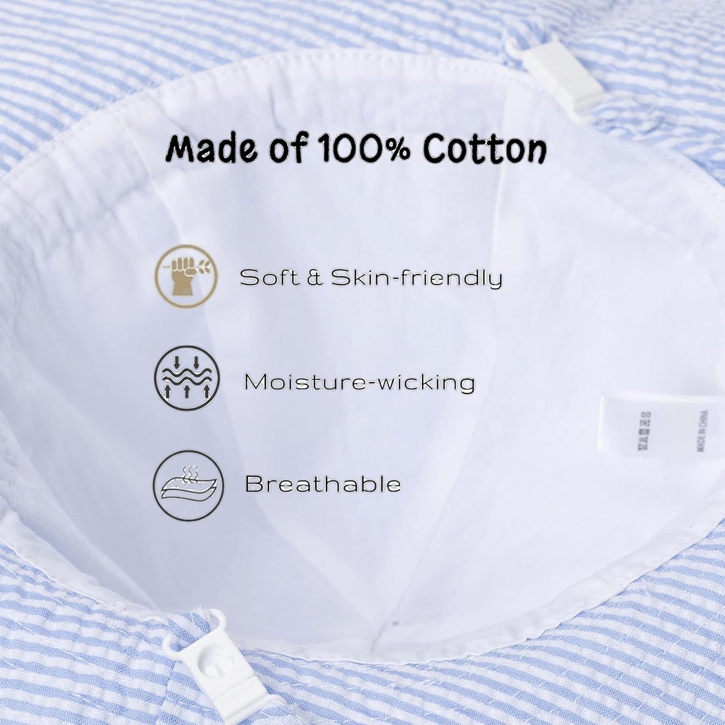 Baby & Toddler Wide Brim Sun Hats UPF 50+ Sun Protection Bucket Cap Cute Adjustable Hat in Seersucker