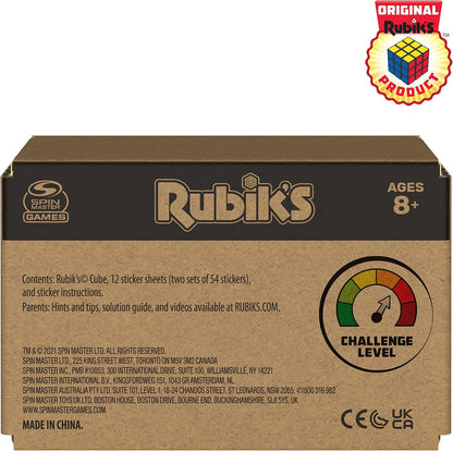 Rubik's Cube, Original 3x3 Puzzle Brain Teaser Fidget Toy with Removable Interchangeable Mod Stickers to Customize, for Adults & Kids Ages 8 and up