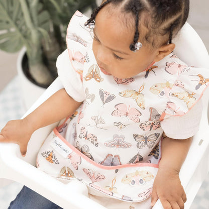 Tiny Twinkle Mess Proof Baby Bib - Waterproof & Lightweight Baby-Led Weaning Apron | 100% Recycled Polyester, Easy Clean & Machine Washable (Flutter, Small 6-24 Months)