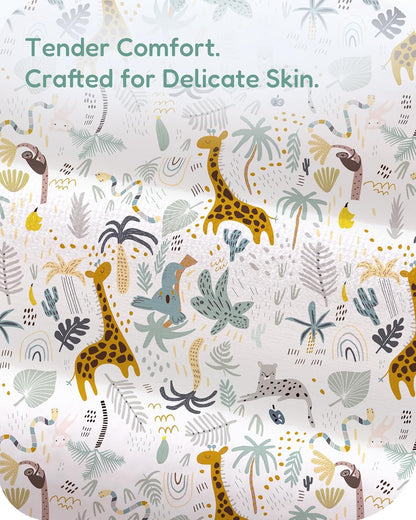 Pack and Play Sheets Fitted, Soft Green+Giraff, Breathable and Cozy, Hypoallergenic, 2 Pack for