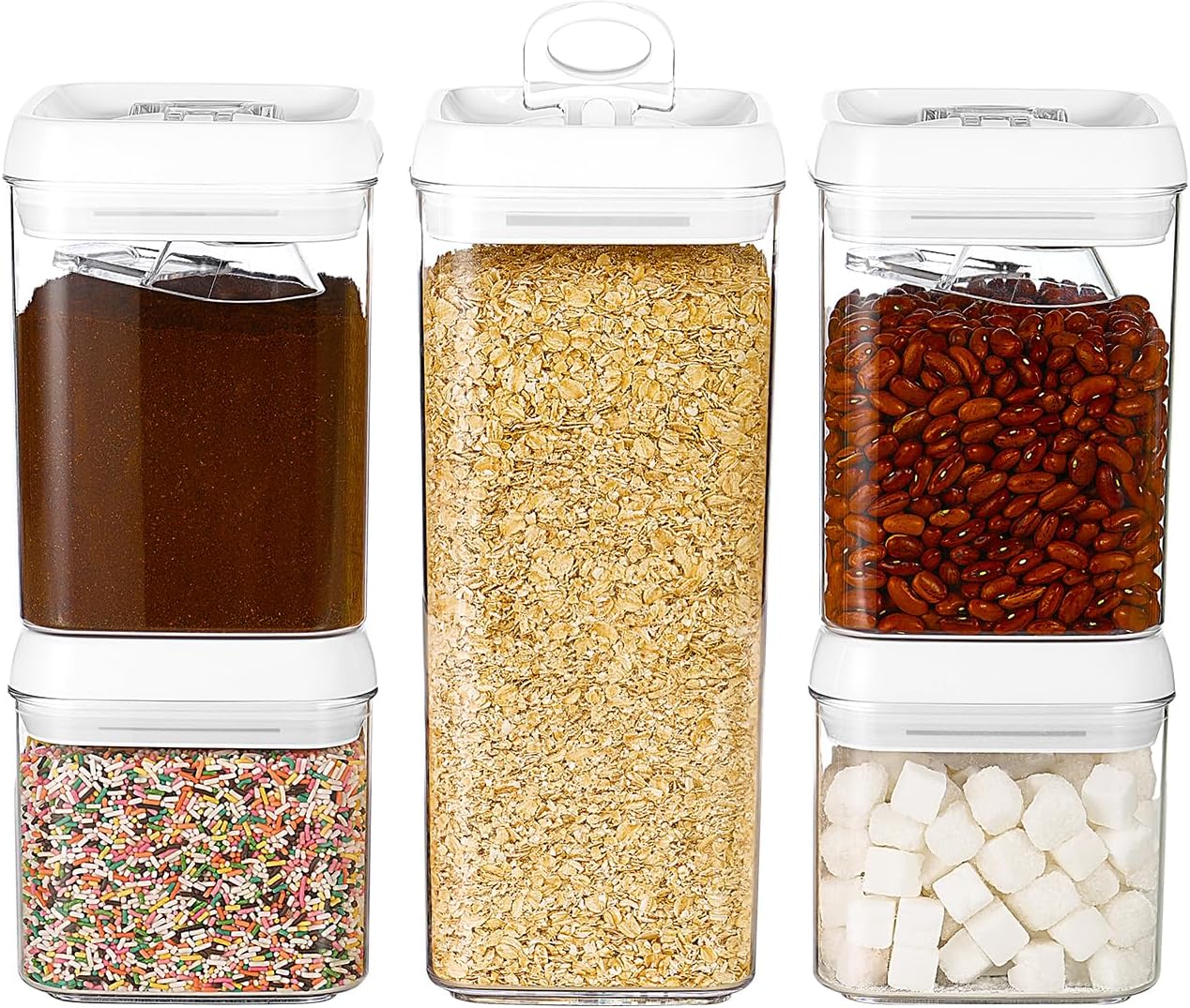 Felli Flip Tite Food Storage Container 5" LARGE 5pk Set + No Residue Label, Airtight Lid Easy Lock