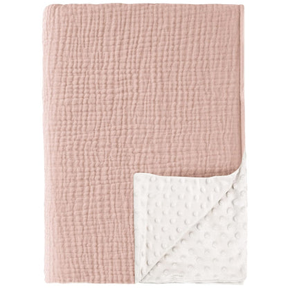 Konssy Baby Blankets for Unisex Boys Girls, Super Soft Nursery Minky Blankets with Muslin Cotton Front and Dotted Fleece Backing, Printed Bed Throws Newborn