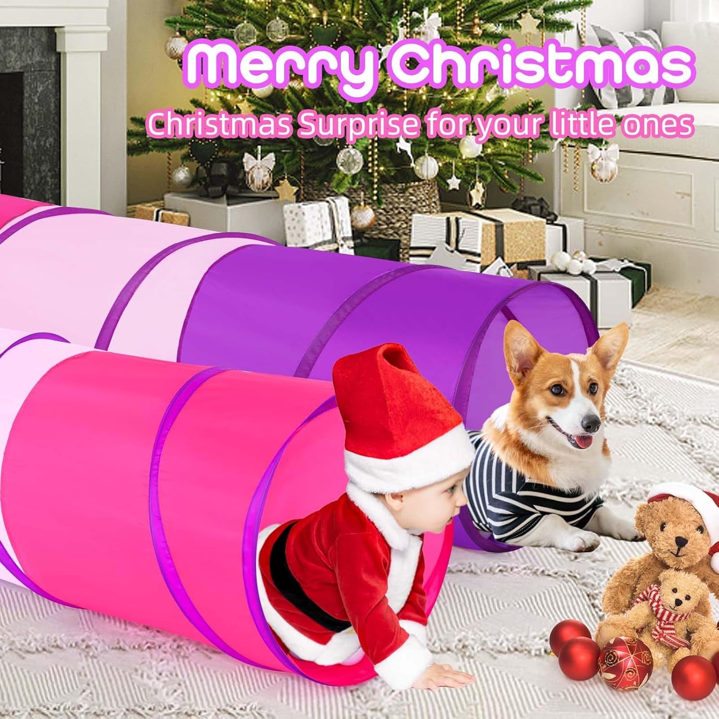 Kids Play Tunnel Tent for Toddler, 6-ft Pop Up Crawl Tunnel Toy for Baby Infant Children or Dog Cat, Collapsible Gift for Boy and Girl Play Tunnel Indoor and Outdoor Game (Colorful Play Tunnel)