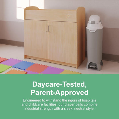 Foundations Hands Free Tall Diaper Pail with Airtight Lid - Durable & Odorless Diaper Disposal, Large Capacity, Holds up to 60 Newborn Diapers, Refill with Any Bags - Gray