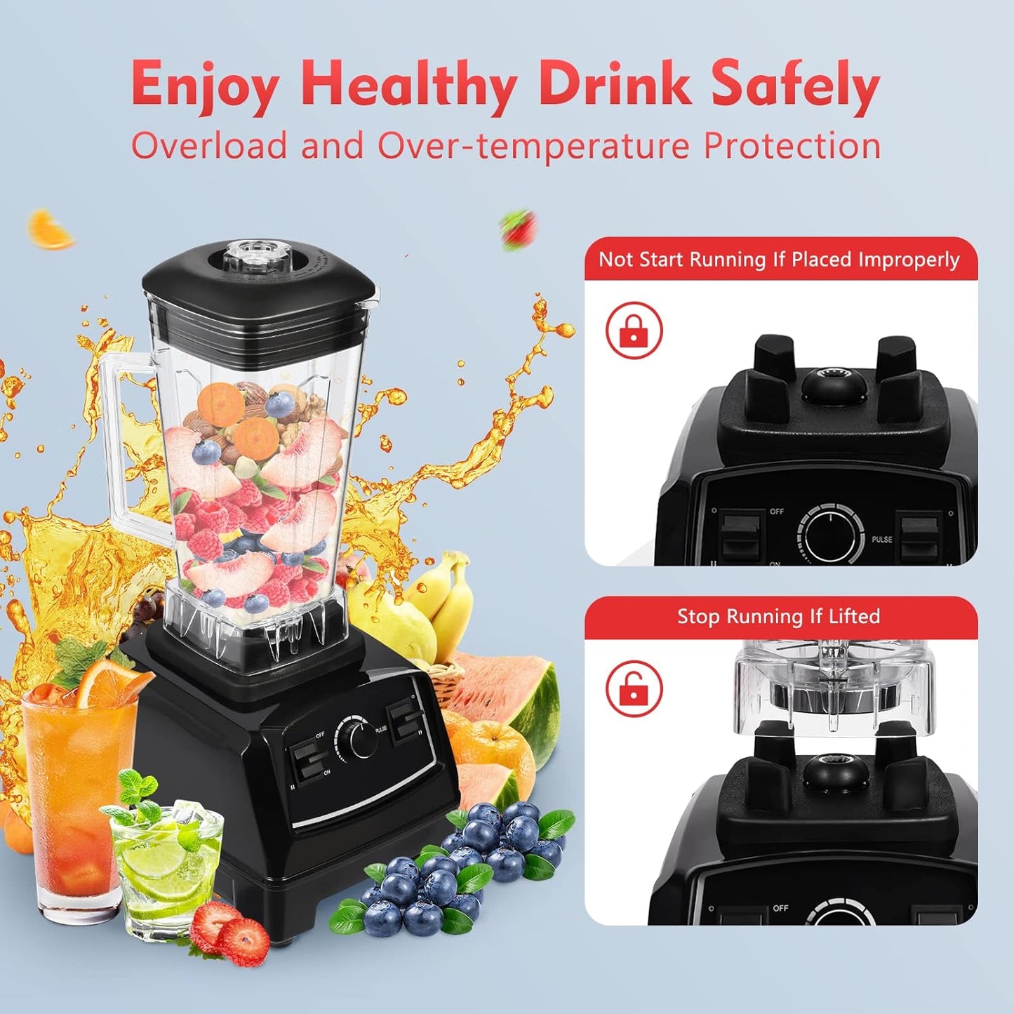 Blender 2L Automatic Smoothie Mixer Baby Food Blender 68oz Fruit Vegetables Juicer 2200W High-Speed