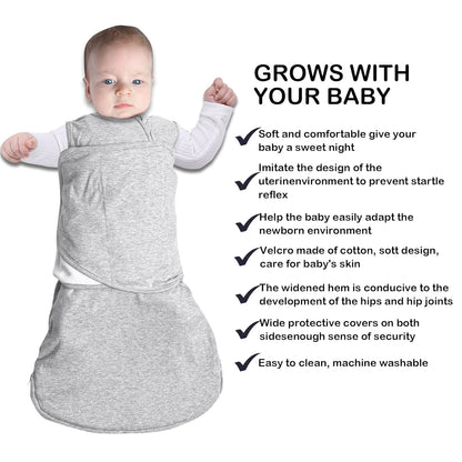 Baby Sleep sack Swaddle,Sleep Sack 3-6 Months,3-Way Adjustable Wearable Transition Swaddles Blanket Boy And Girl,100% Cotton,TOG 1.0(Grey)