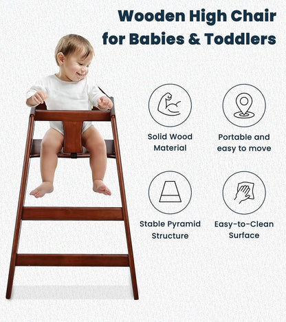 Alpine Wooden High Chairs for Babies and Toddlers with Safety Strap, Commercial Grade Restaurant