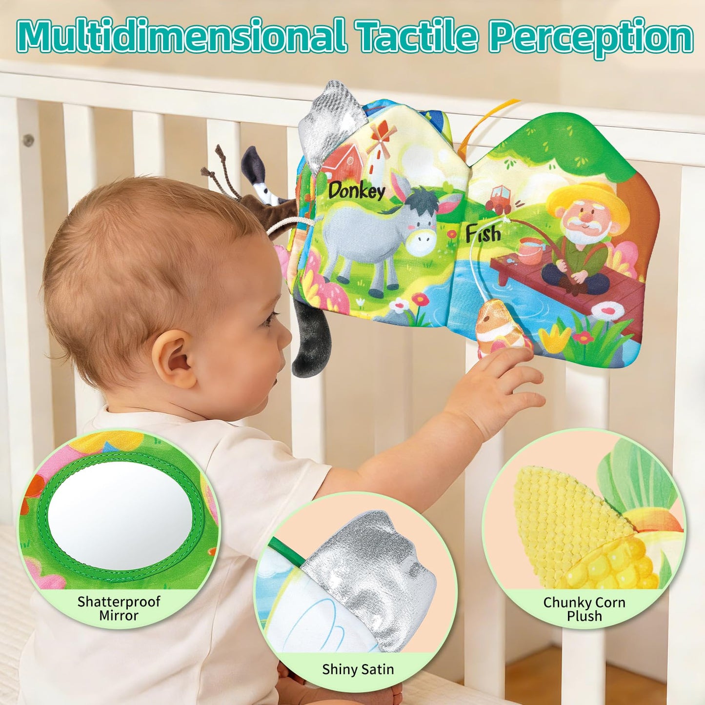 auby Baby Cloth Books, 3 Pack Soft Books for Babies 6M+, Travel Toy