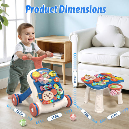 QDRAGON 3 in 1 Baby Walker and Activity Center for Boy 12-18 Months, Blue