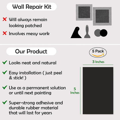 Rubber Bond Self-Adhesive Rubber Wall Outlet Cover Plate 5 Pack - Easy to Apply Peel & Stick Drywall Hole Patch - 5x3 Inch Screwless Blank Wall Plate Cover - Premium Rubber Wall Hole Cover (Black)