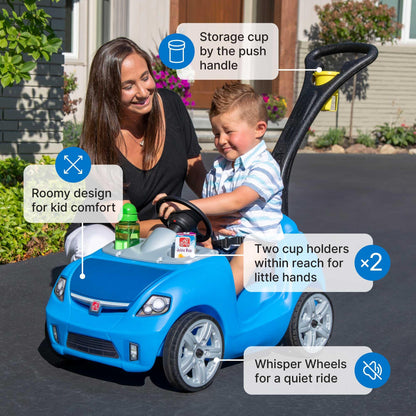 Step2 Whisper Ride II Kids Push Car, Ride-On Car with Seat Belt and Horn, Quick Fold Handle