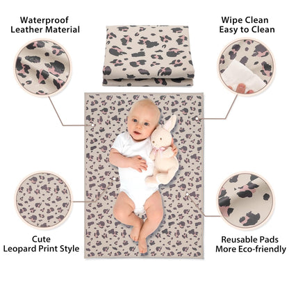 Vegan Leather Baby Changing Mat - Wipeable Portable Changing Pad, Foldable Travel Changing Mat for Baby, Newborns Toddlers Shower Gifts (Leopard Print,20"*28")