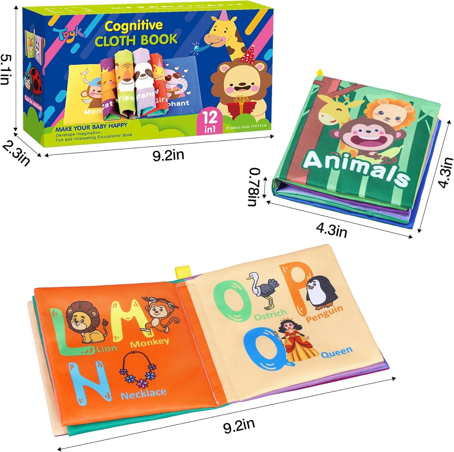 Baby Bath Books, Fabric Soft Baby Cloth Books, Early Education Toys, Waterproof Babies Book for Toddler, Newborn, Infants Perfect Shower Toys, Kids Bath Toys Toddler Gift (12PCS)