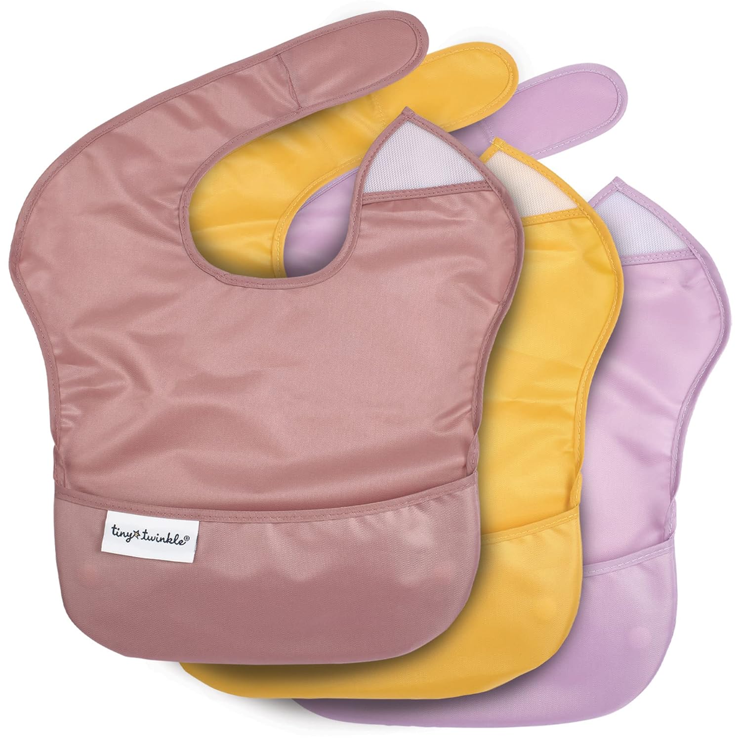 Tiny Twinkle Mess Proof Baby Bibs for Eating - Waterproof, Wipeable Bibs - Toddler Bibs - Travel