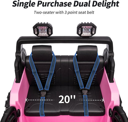 2 Seater Ride on Car Truck, 12V Kids Electric Ride on Toy for Big Kids Age 3-8 w/Remote Control- Light Pink